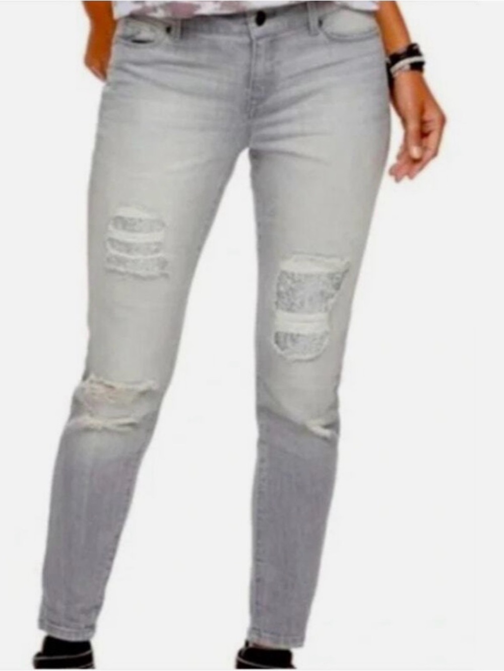 JUICY COUTURE Flaunt It Distressed Sequins Mid-Rise Skinny Jeans in Gray, Sz‎ 12